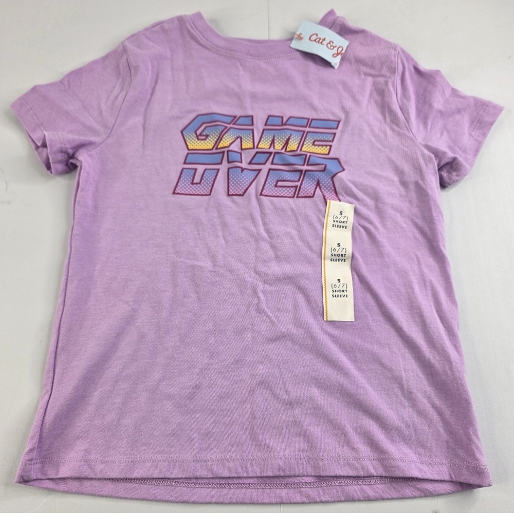 Cat & Jack Kids Lavender 'Game Over' Tee Size Small (6/7) NWT T-2200